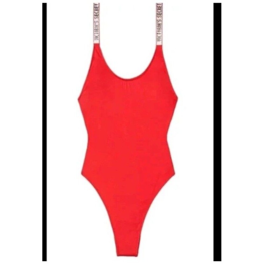 Victoria’s Secret Rhinestone Shine bling straps one piece swimsuit red M